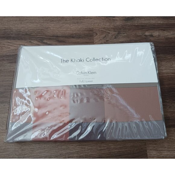 New Calvin Klein Full/Queen Duvet Cover Khaki Collection Linseed Plaid Birch - Picture 1 of 6